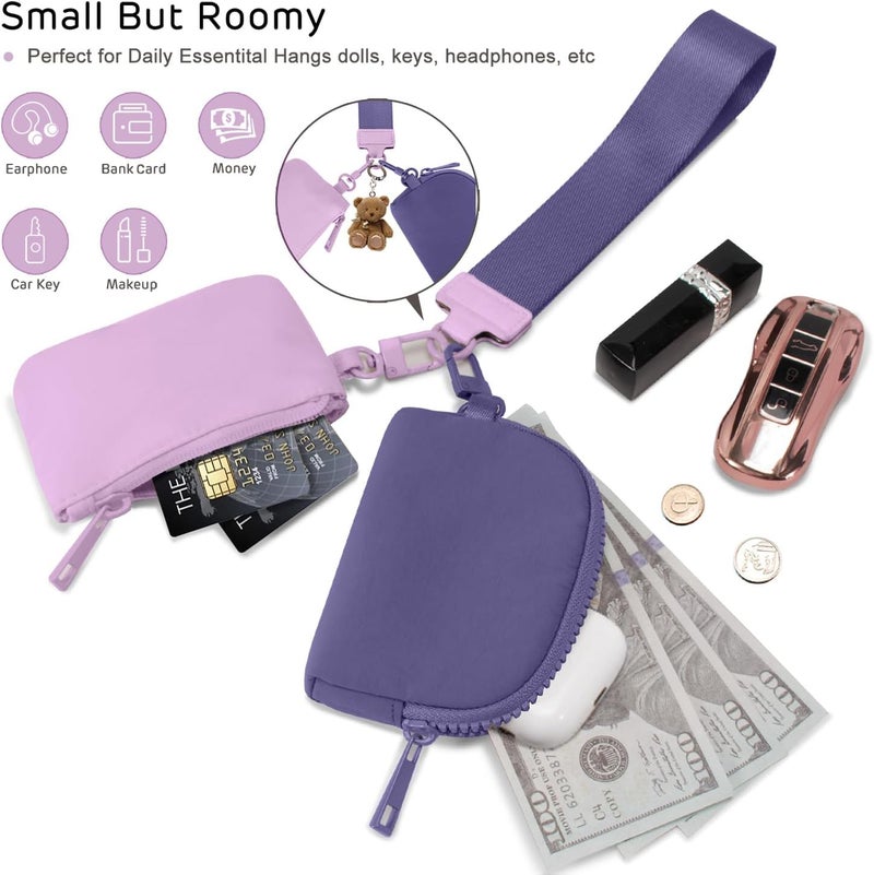 Viverte Mini Zip Around Keychain Wristlet Wallets Small Portable Dual Pounch Wristlet Detachable Coin Purse Pocket Gifts for Women Travel Sports Outdoors (Lavender+Purple) - Image 4